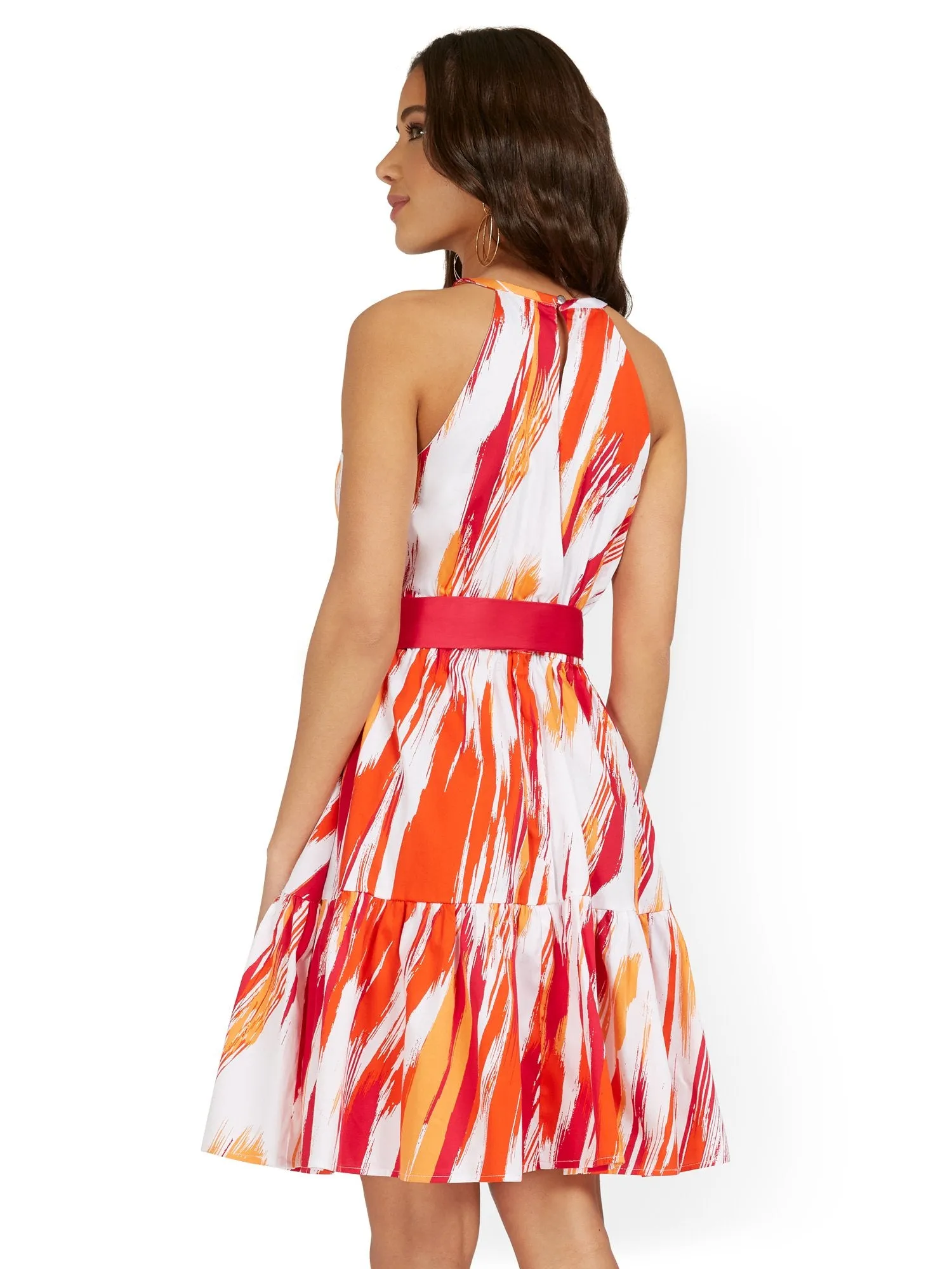 Abstract Halter Tie-Front Dress
