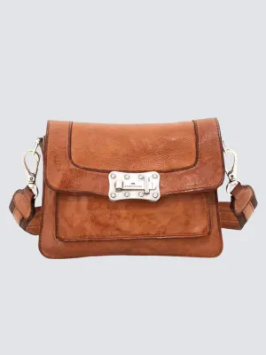 AGNESE LEATHER CROSSBODY BAG IN COGNAC