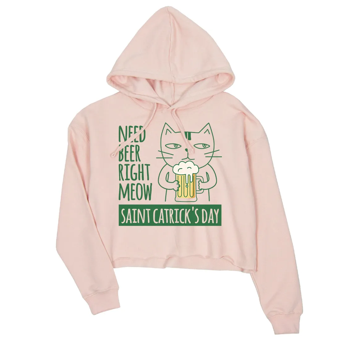 Beer Cat Patrick's Day Womens Crop Hoodie Pullover Cute Irish Theme