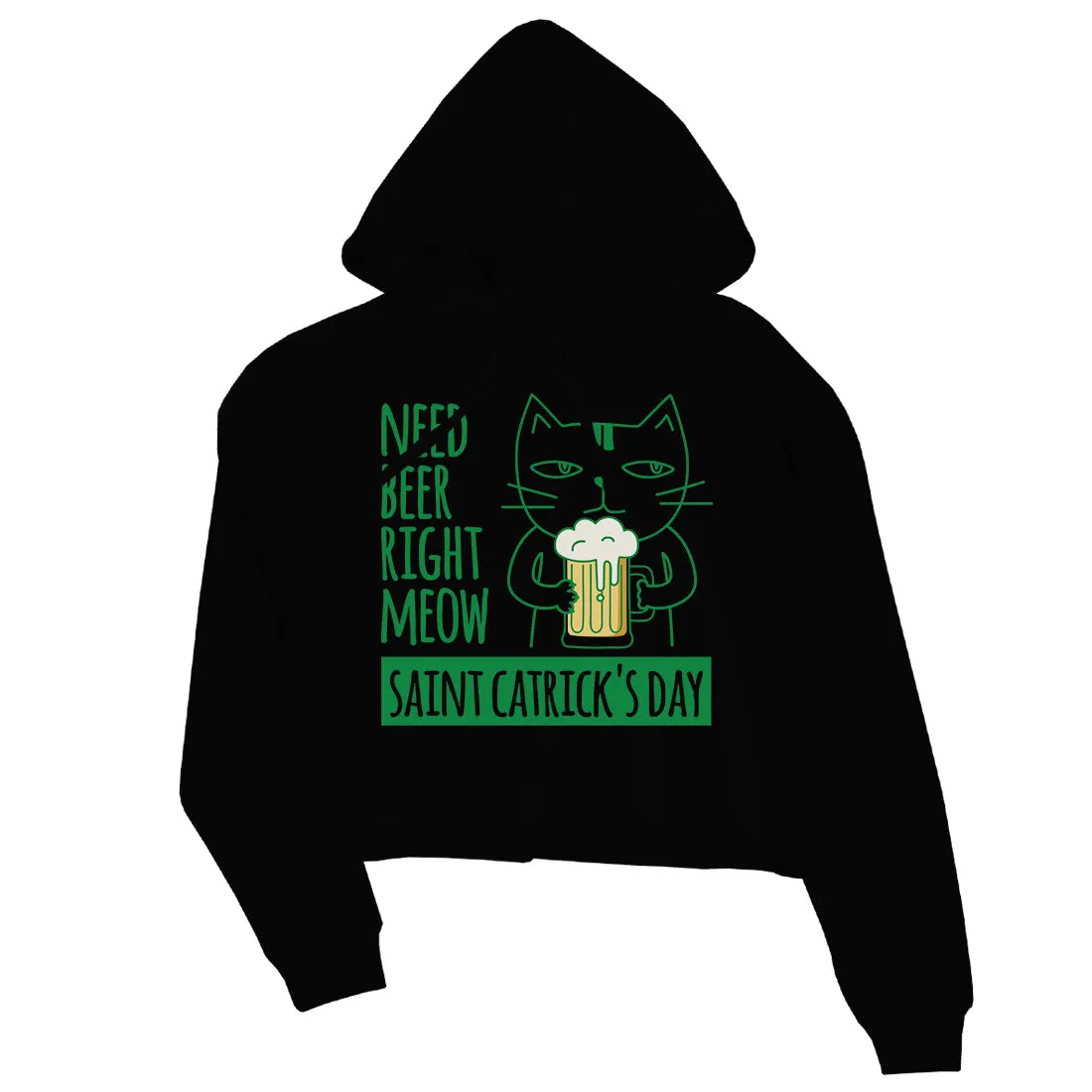Beer Cat Patrick's Day Womens Crop Hoodie Pullover Cute Irish Theme
