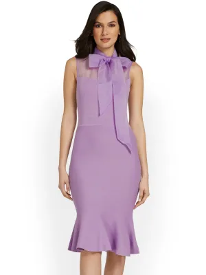 Bow-Neck Trumpet-Hem Sweater Dress