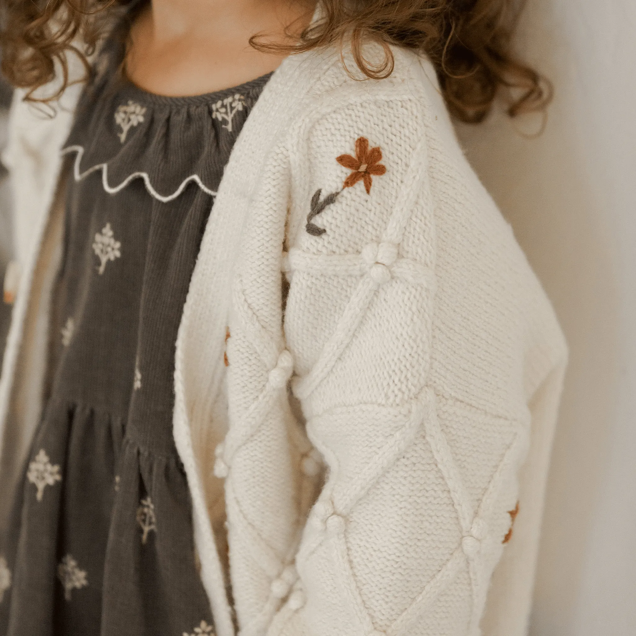 Boxy Cardigan - Winter Floral Embroidery