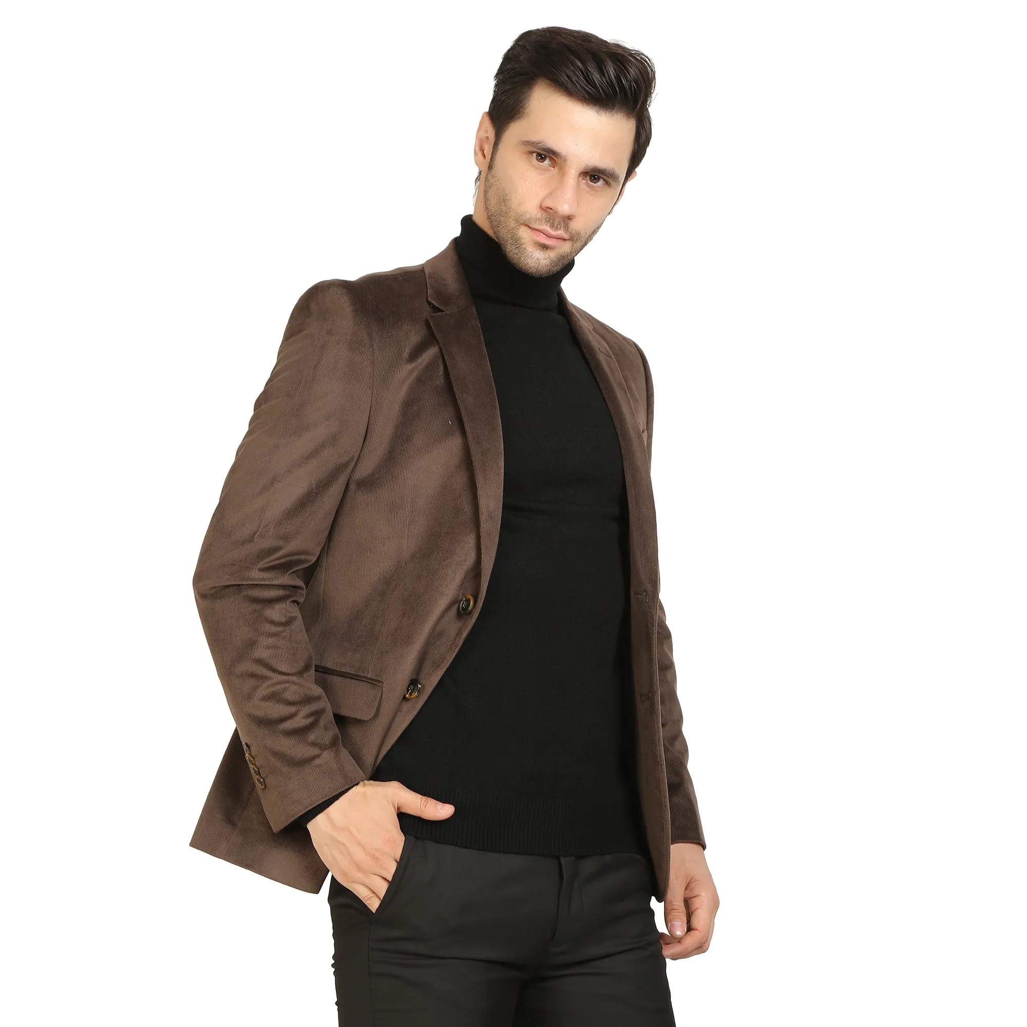 Brown Corduroy Notch Collar Jacket