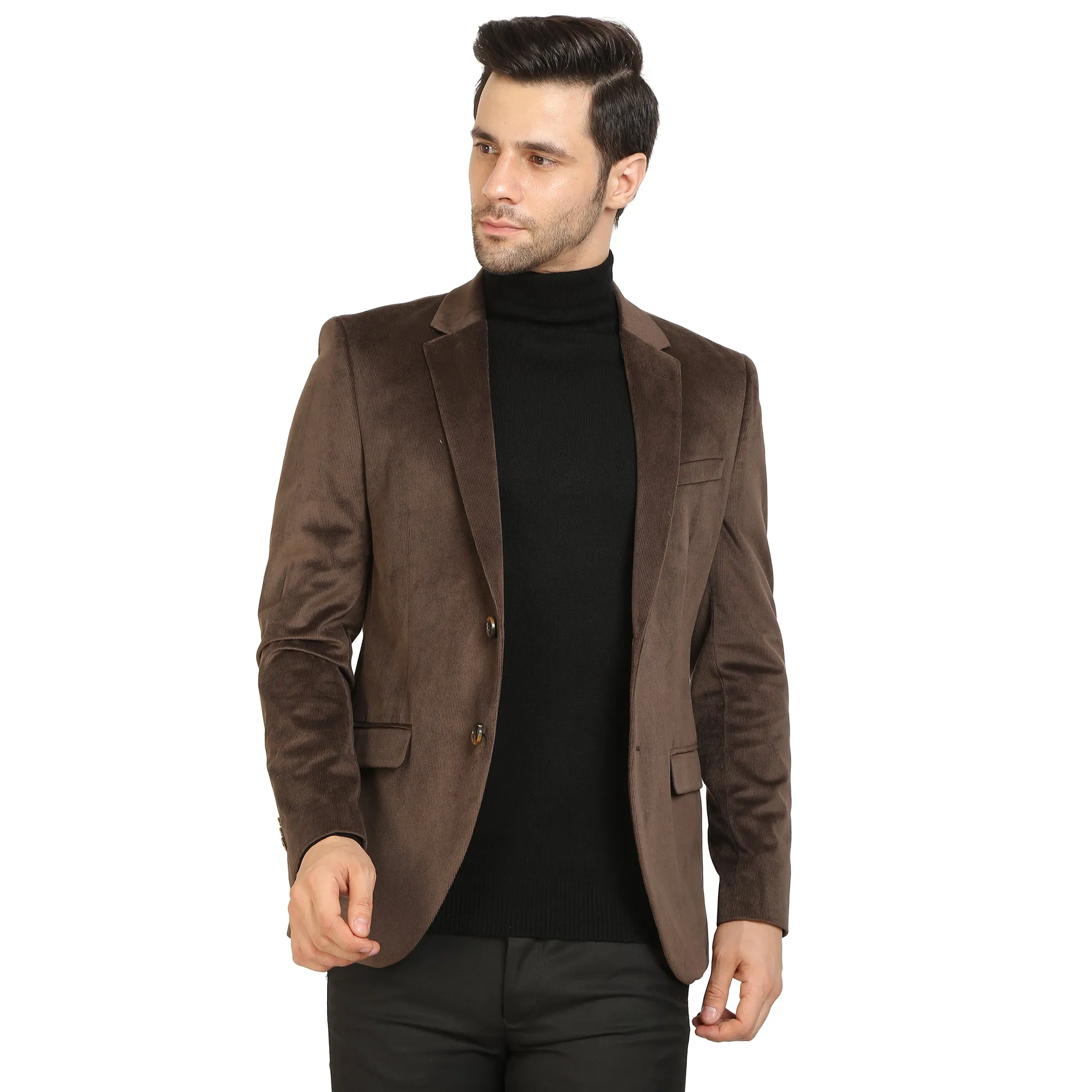 Brown Corduroy Notch Collar Jacket