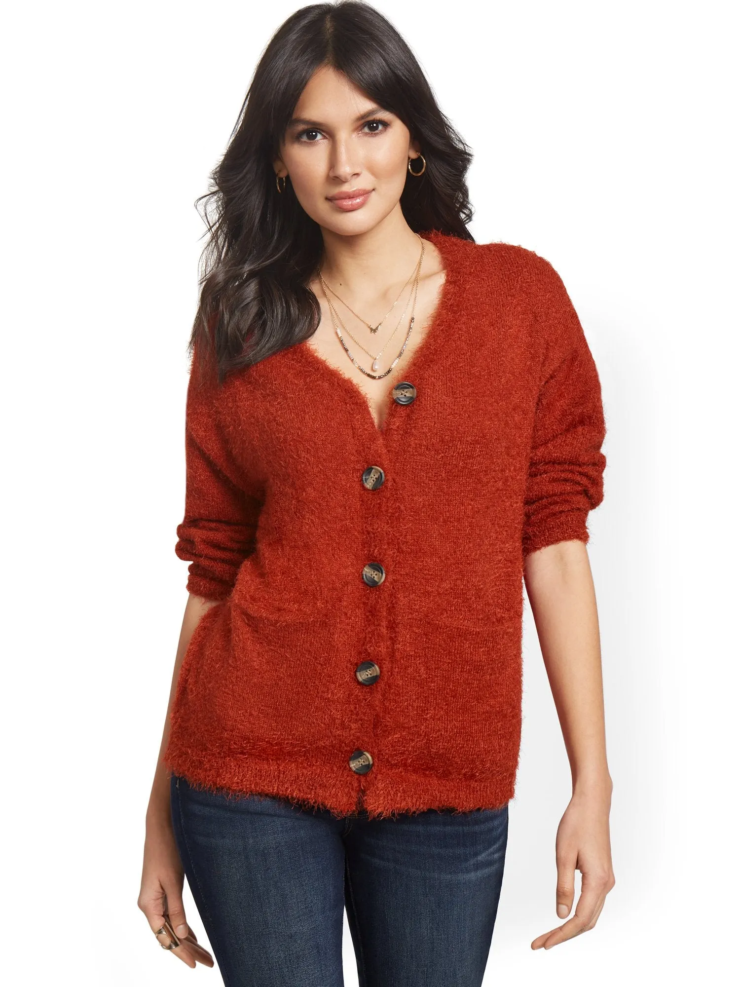Button-Front Fuzzy Cardigan