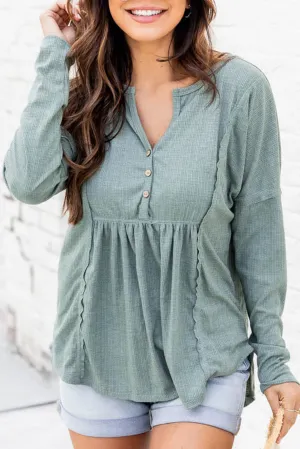Buttoned Splicing Long Sleeve Blouse