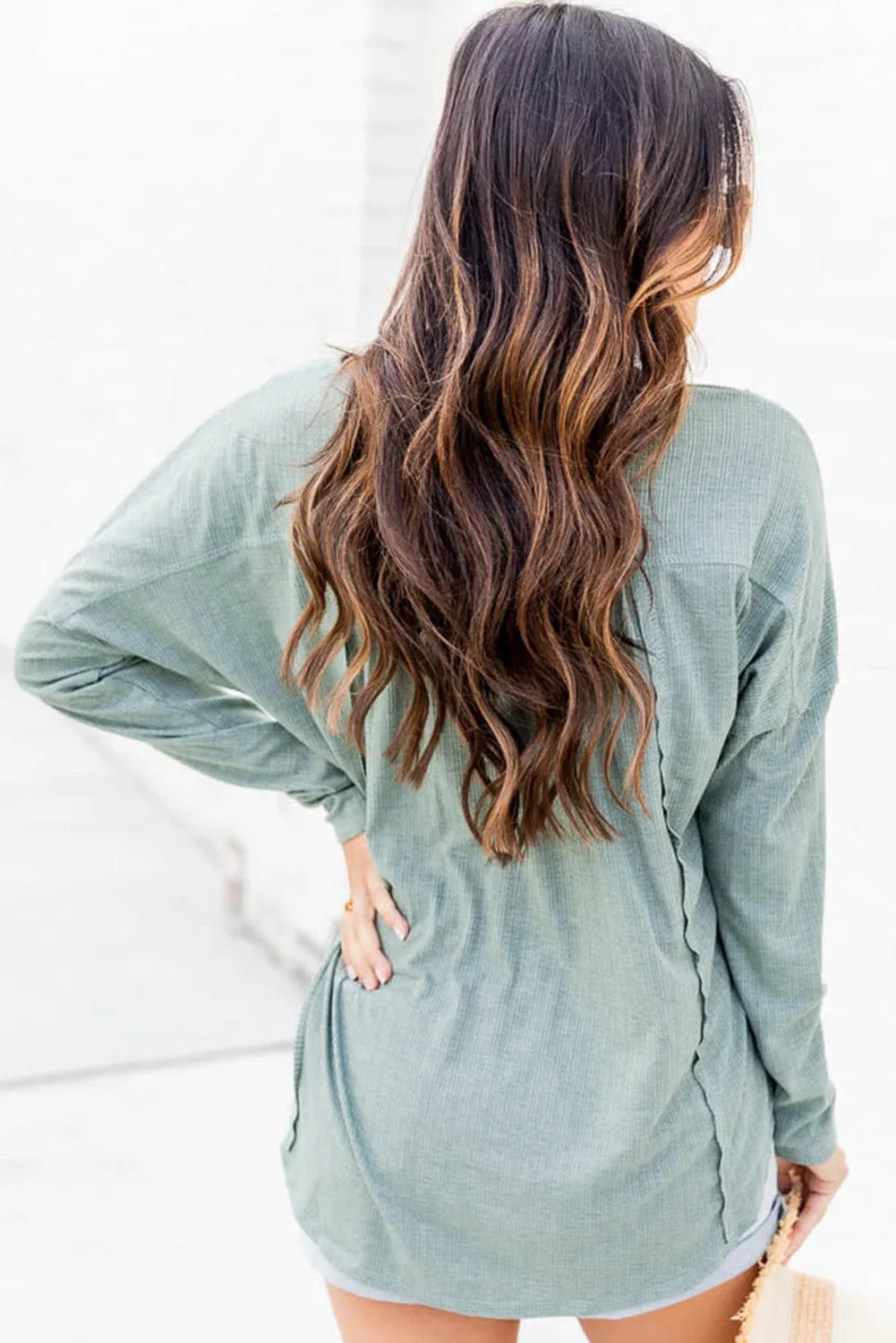 Buttoned Splicing Long Sleeve Blouse