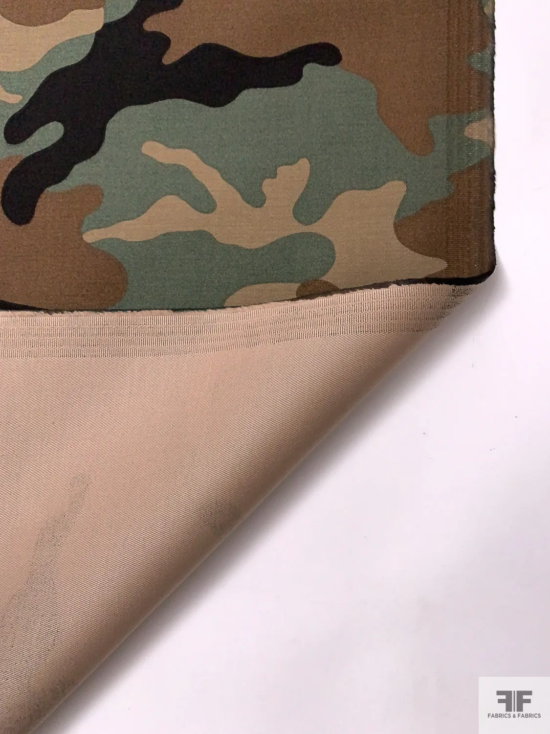 Camouflage Reverse Printed Stretch Cotton Twill - Brown / Dusty Sage / Tan / Black