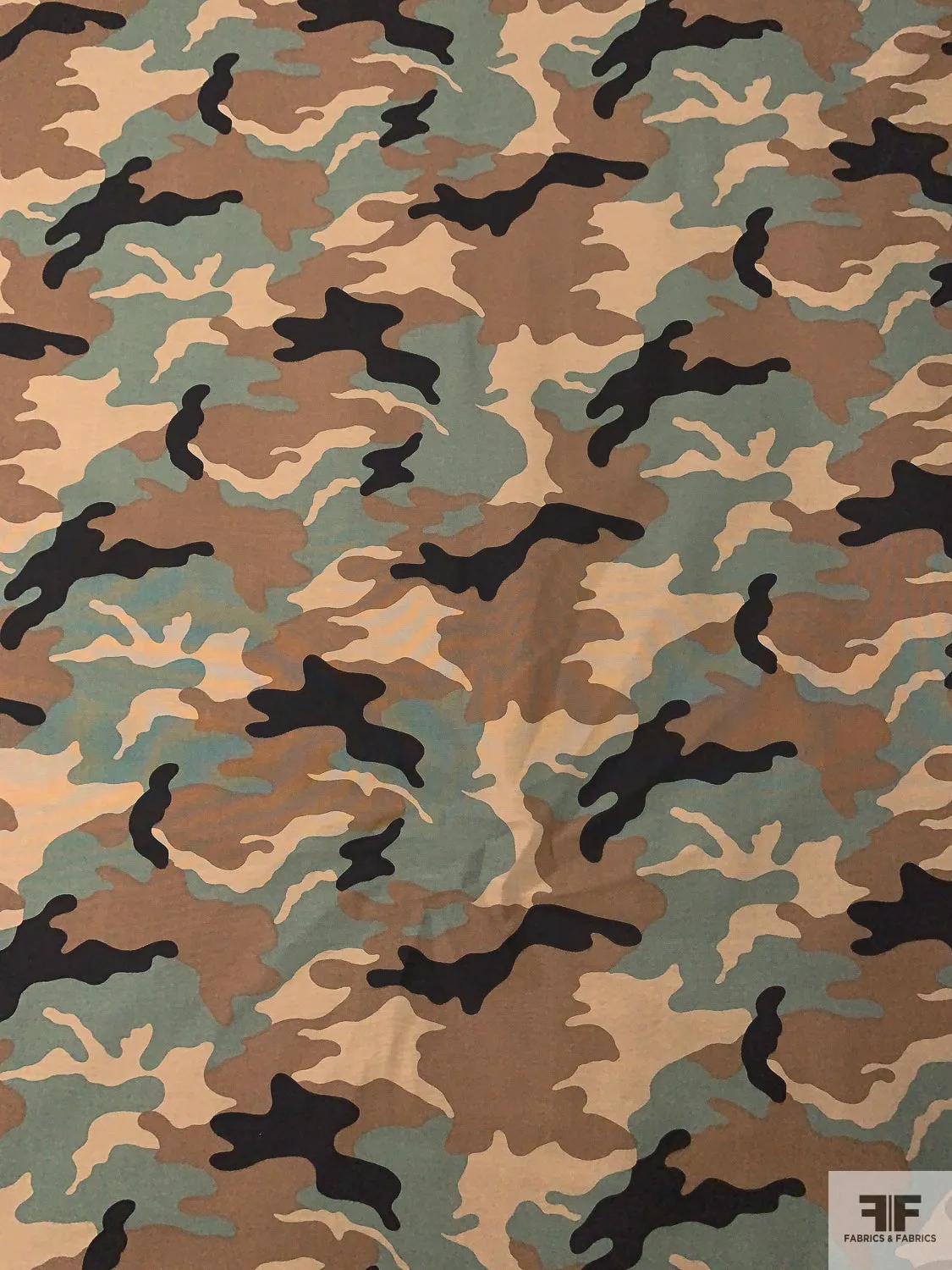 Camouflage Reverse Printed Stretch Cotton Twill - Brown / Dusty Sage / Tan / Black