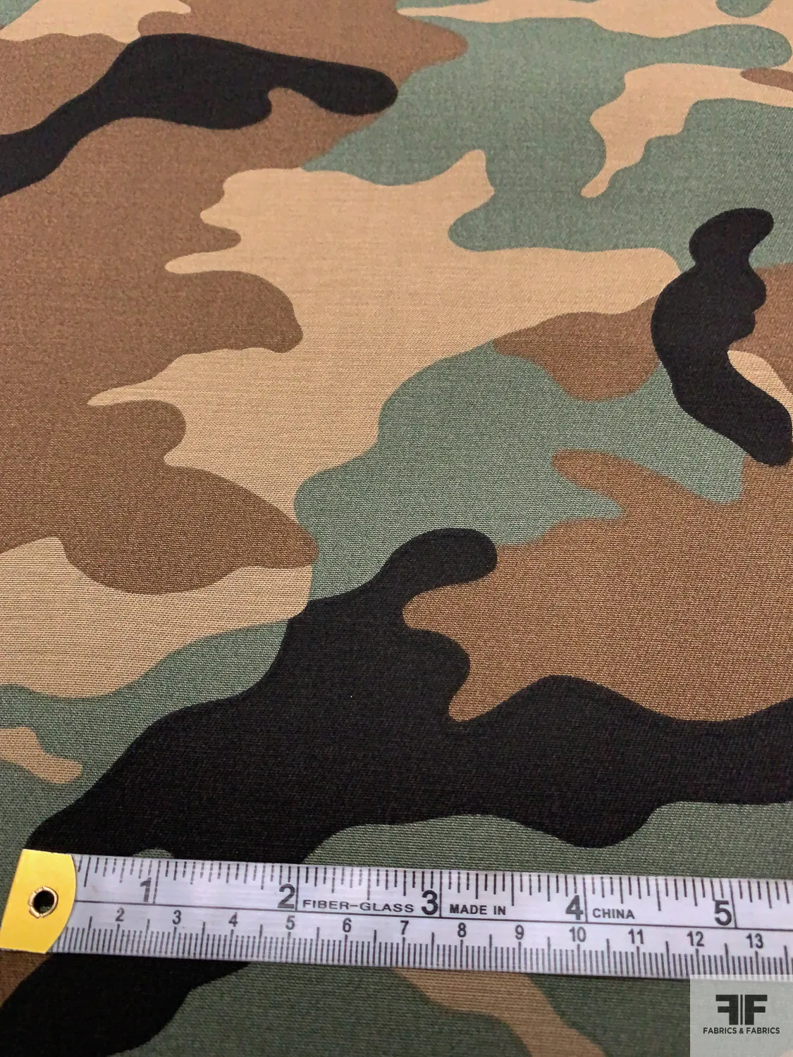 Camouflage Reverse Printed Stretch Cotton Twill - Brown / Dusty Sage / Tan / Black
