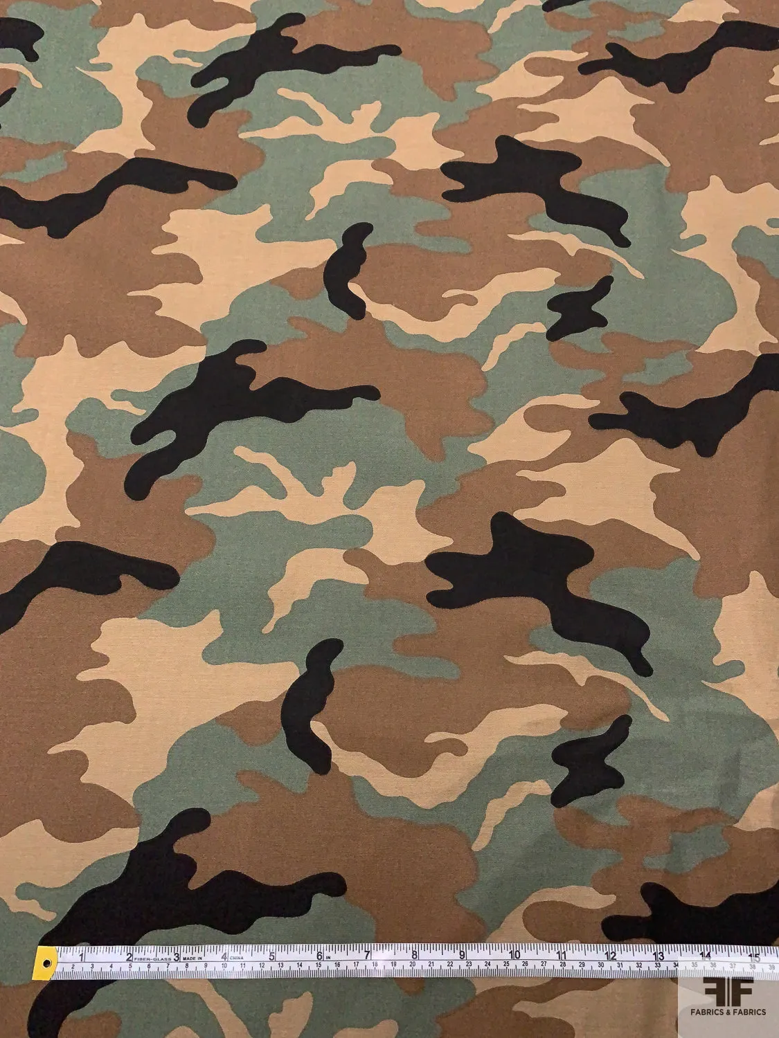 Camouflage Reverse Printed Stretch Cotton Twill - Brown / Dusty Sage / Tan / Black