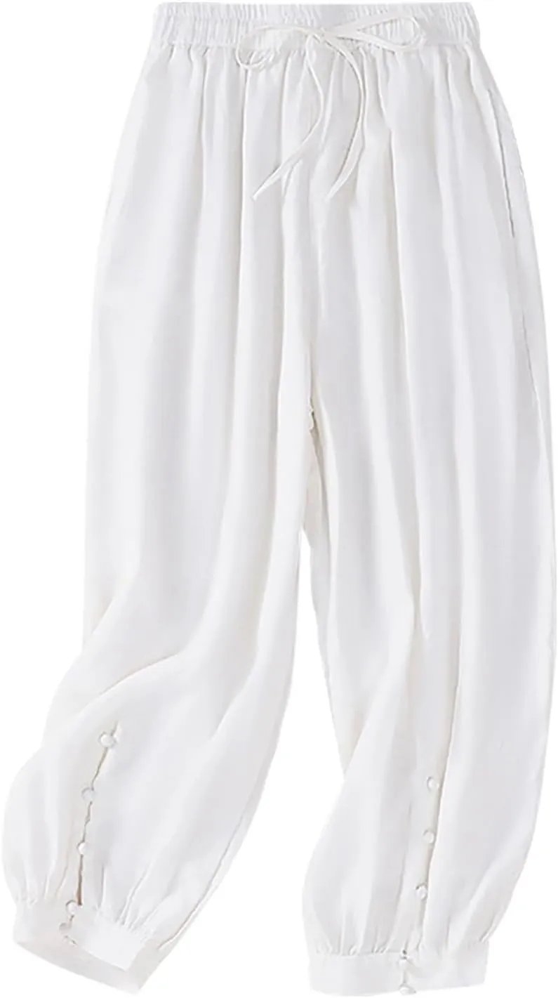 Cargo Pants Women, 2025 Peasant Pants Casual Linen Straight Leg Cotton Wide