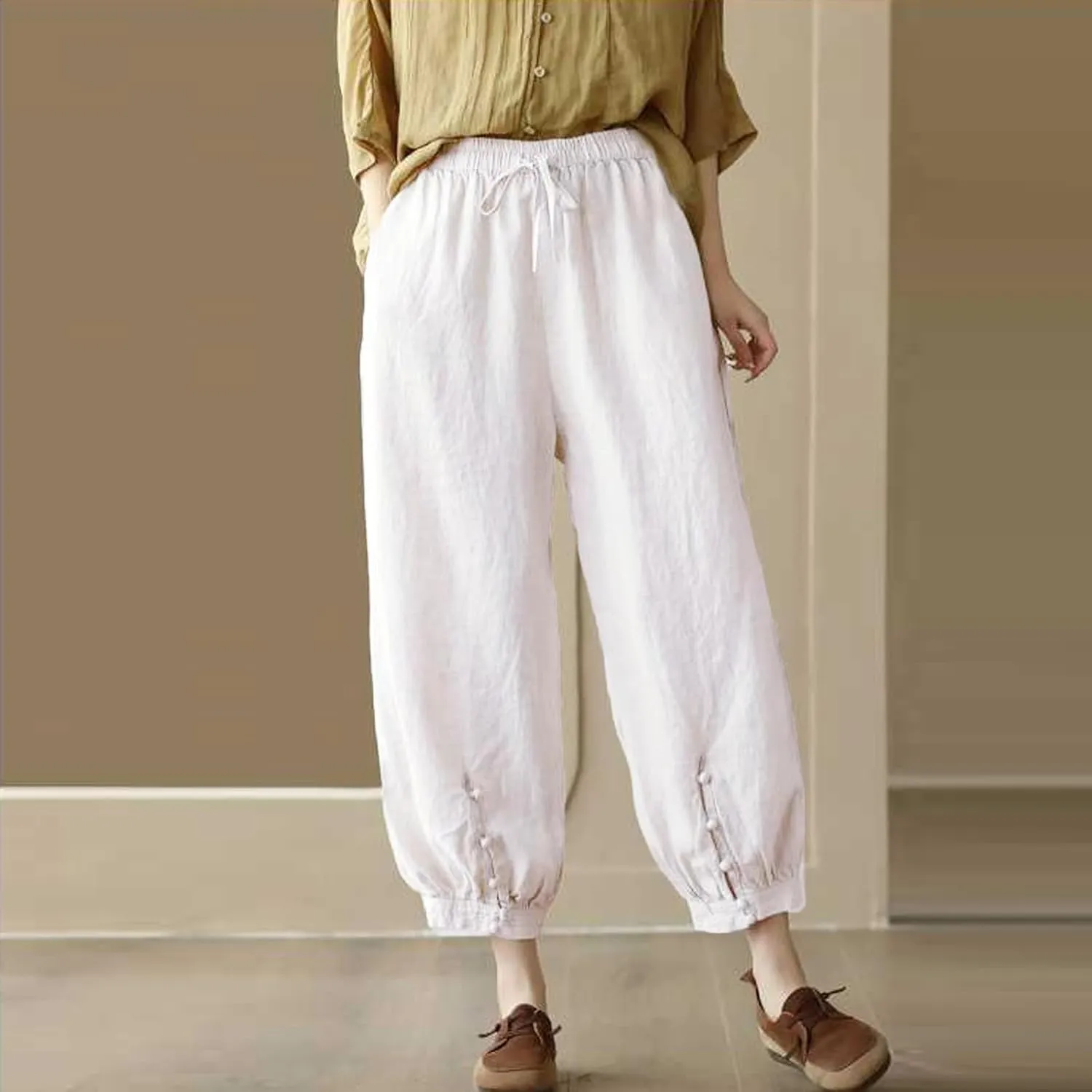 Cargo Pants Women, 2025 Peasant Pants Casual Linen Straight Leg Cotton Wide