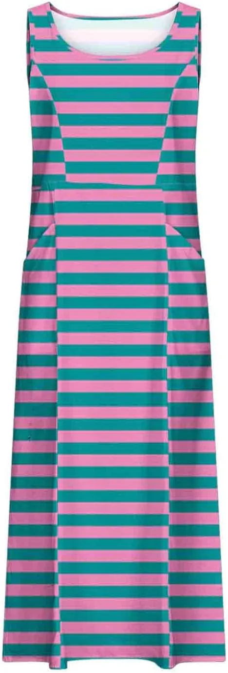 casual dresses for women summer sleeveless striped flowy ruffle dress long tshirt dress with pockets beach sundress
