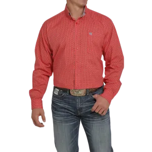 Cinch Men's Button Down Printed Red Shirt