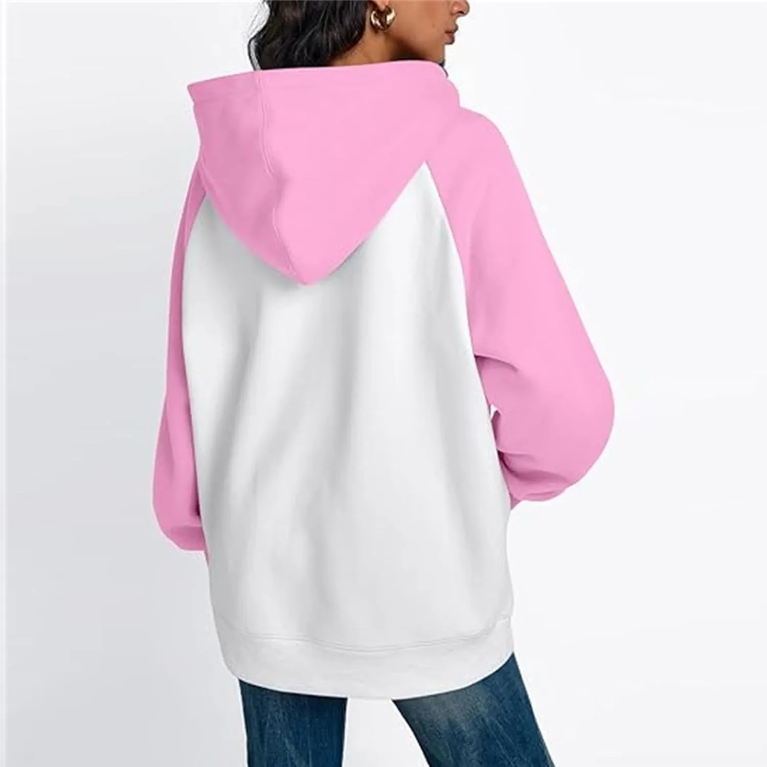 Color Block Hoodies for Women Trendy Oversized Raglan Sweatshirts Lightweight Fleece Cute Hoodies with Pockets