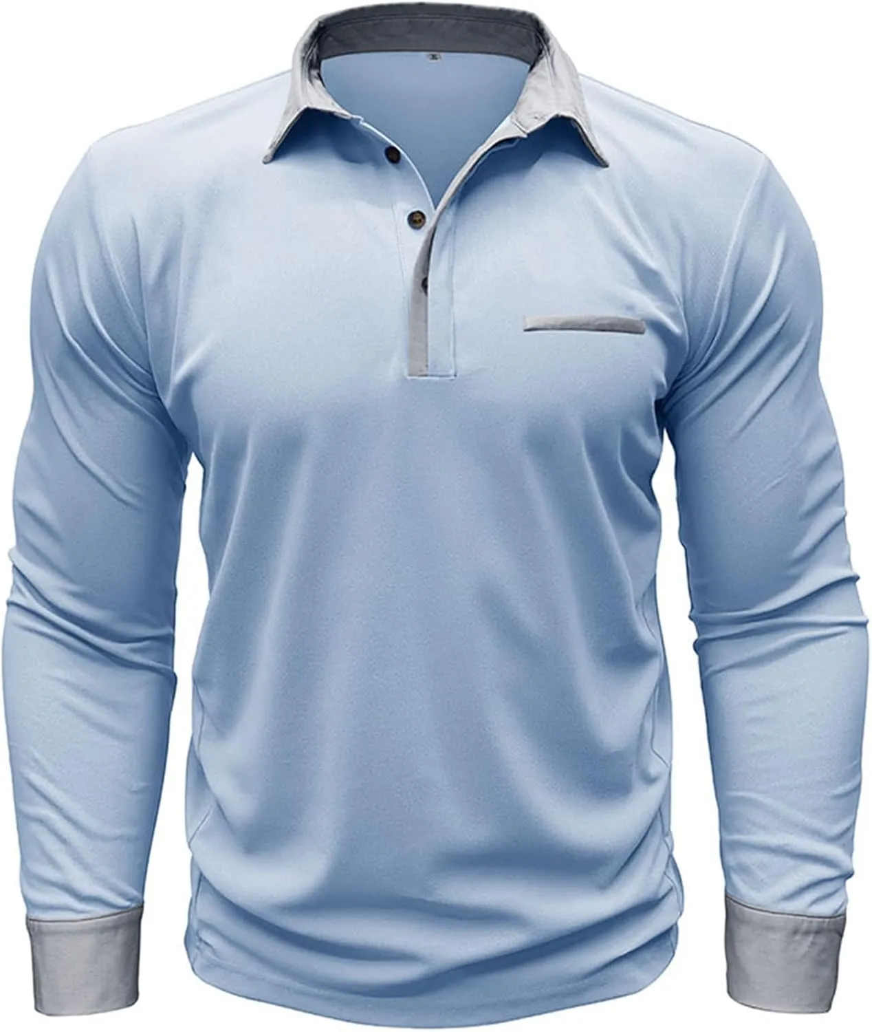 CRNTCEM Mens Long Sleeves Button Up Polo Shirts Chinos Cotton Slim Fit Tennis Shirts Lapel Collar Business Work Golf Teeshirt