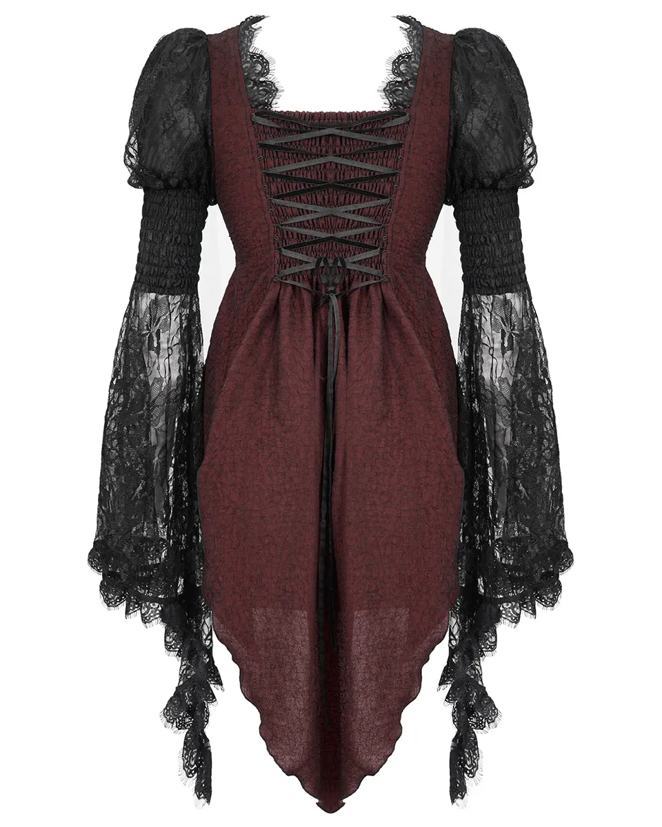 Devil Fashion Womens Gothic Vampire Witch Blouse Tunic Top Dress Red Black Lace