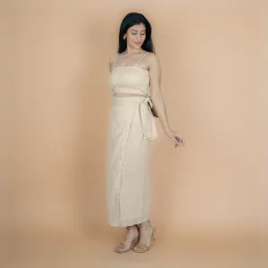 Ecru Undyed Crinkled Cotton Flax High-Rise Maxi Wrap Skirt