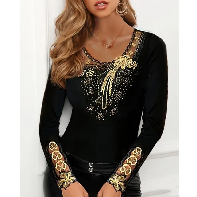 Elegant Spring Summer Long Sleeve Mesh Top