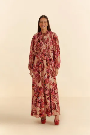 Floral Tapestry V Neck Maxi Dress