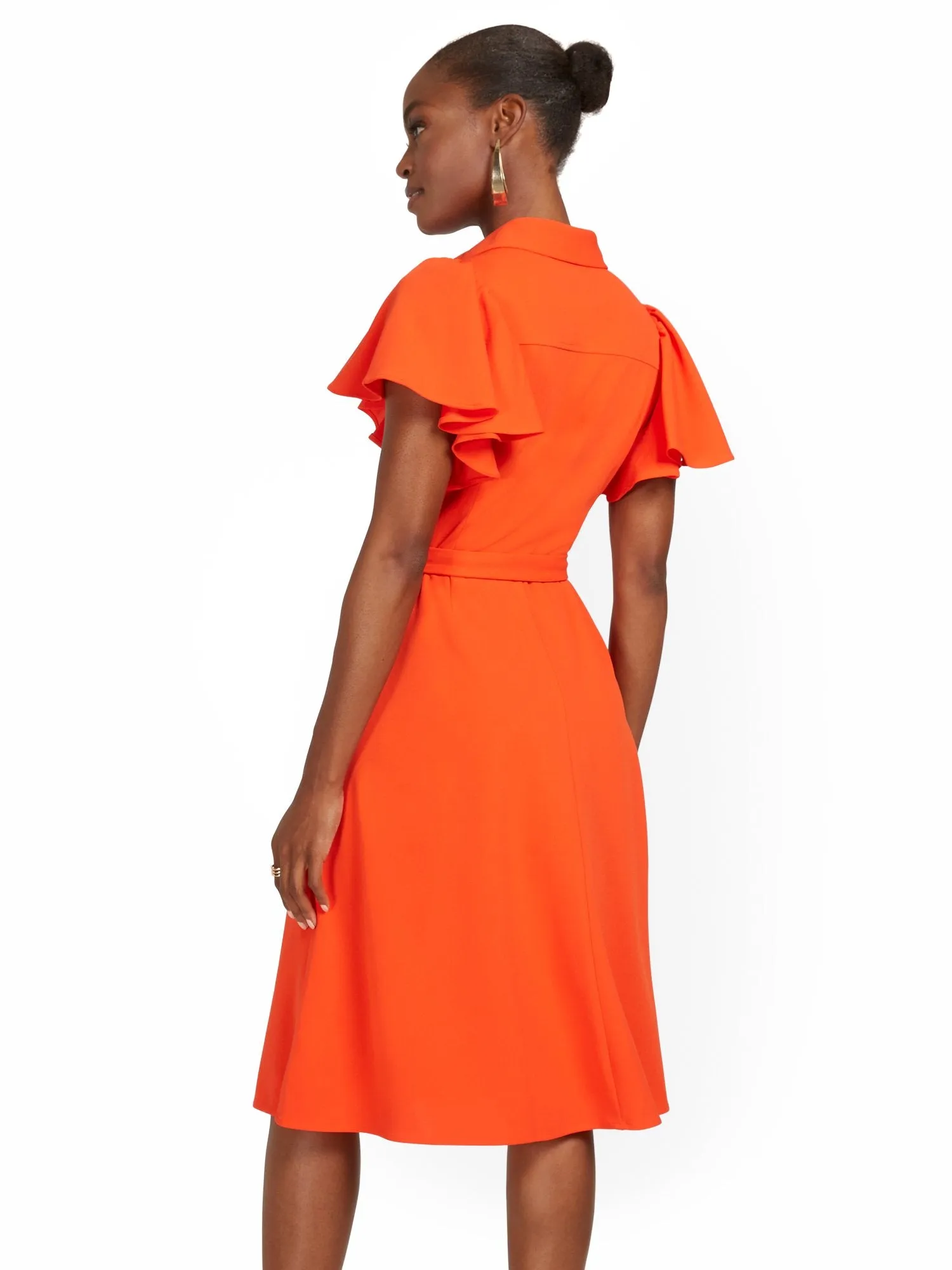 Flounce-Sleeve Shirtdress