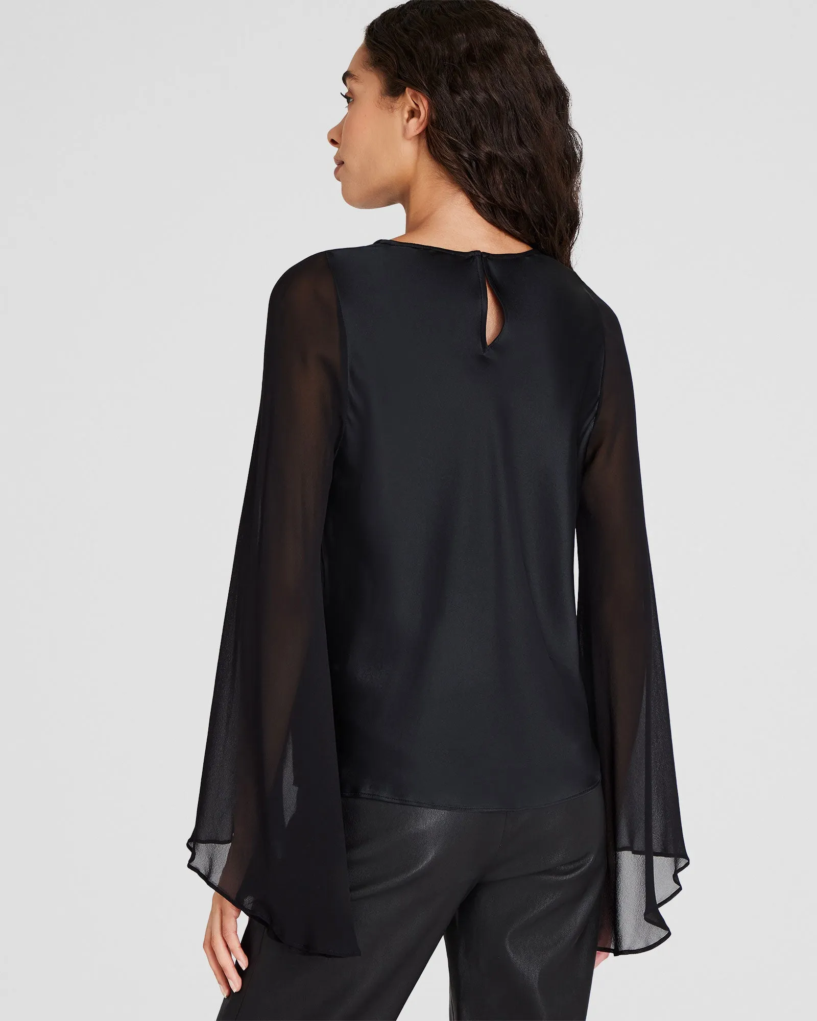 Flutter-Sleeve Silk Blouse
