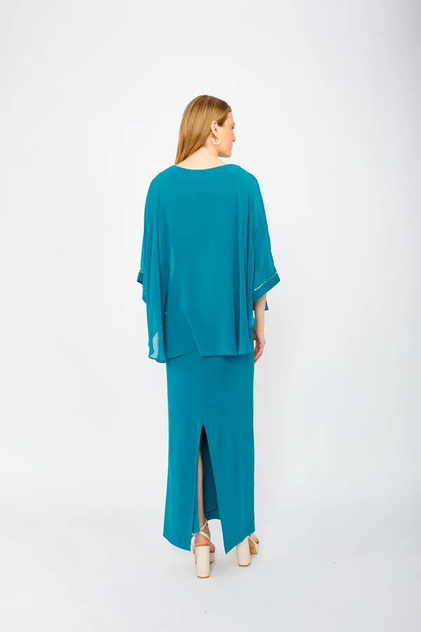 Frank Lyman - Long V-neck Shift Dress Style - 249026 - Teal
