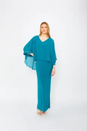 Frank Lyman - Long V-neck Shift Dress Style - 249026 - Teal