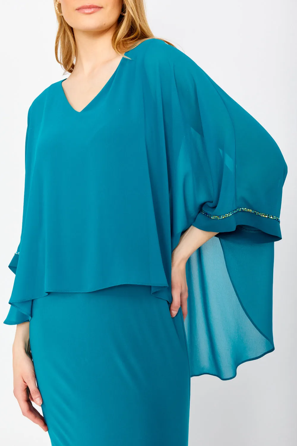 Frank Lyman - Long V-neck Shift Dress Style - 249026 - Teal