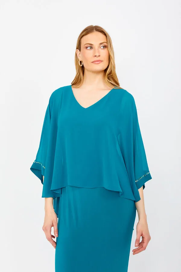 Frank Lyman - Long V-neck Shift Dress Style - 249026 - Teal