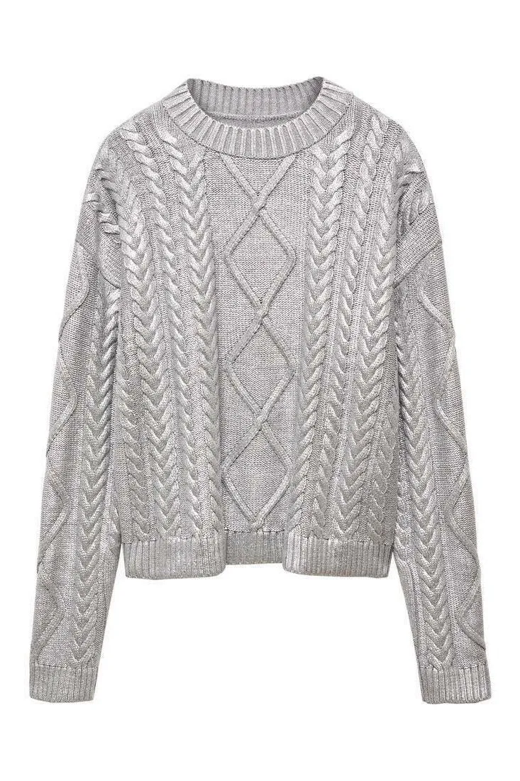 Genevieve Metallic Foiled Cable-knit Sweater