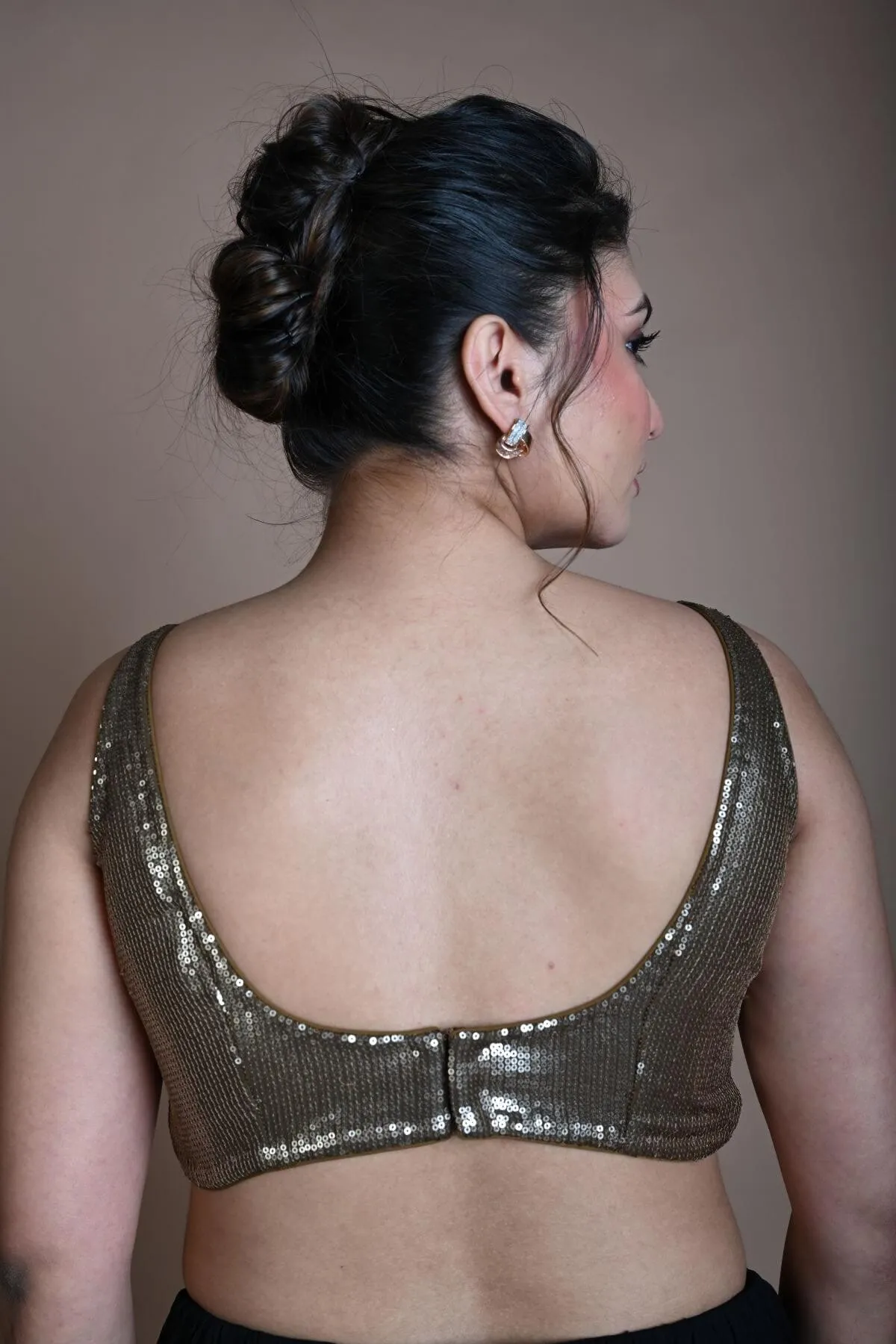 Gold Sleeveless Sequin Blouse with U-Neckline