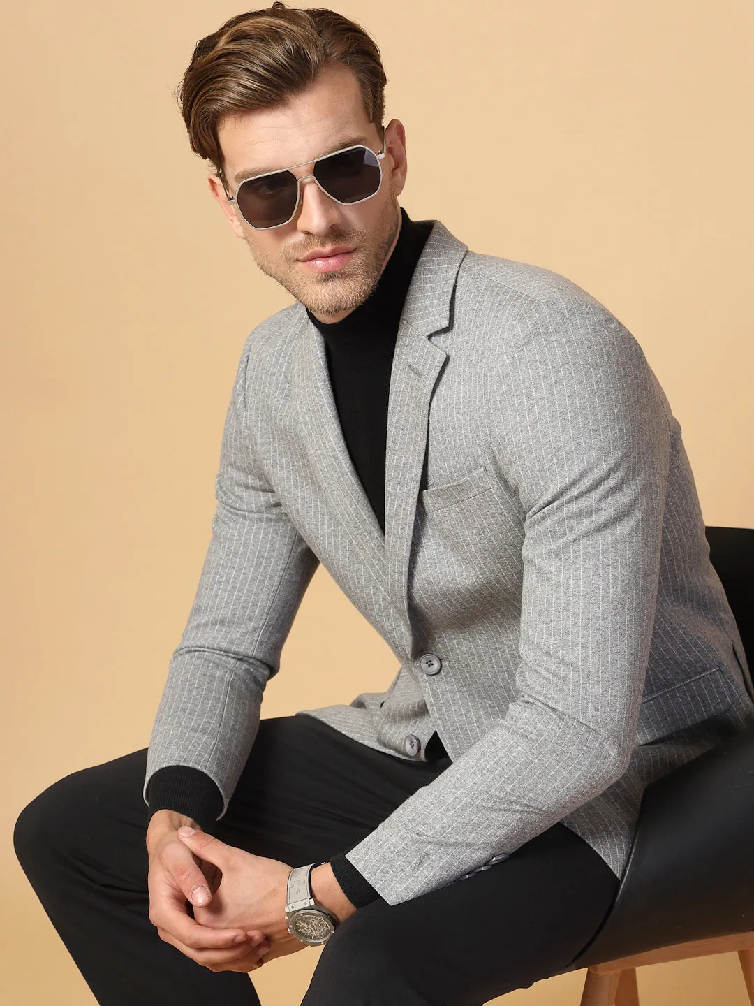 Grey Uncrushable Stripe Jacket