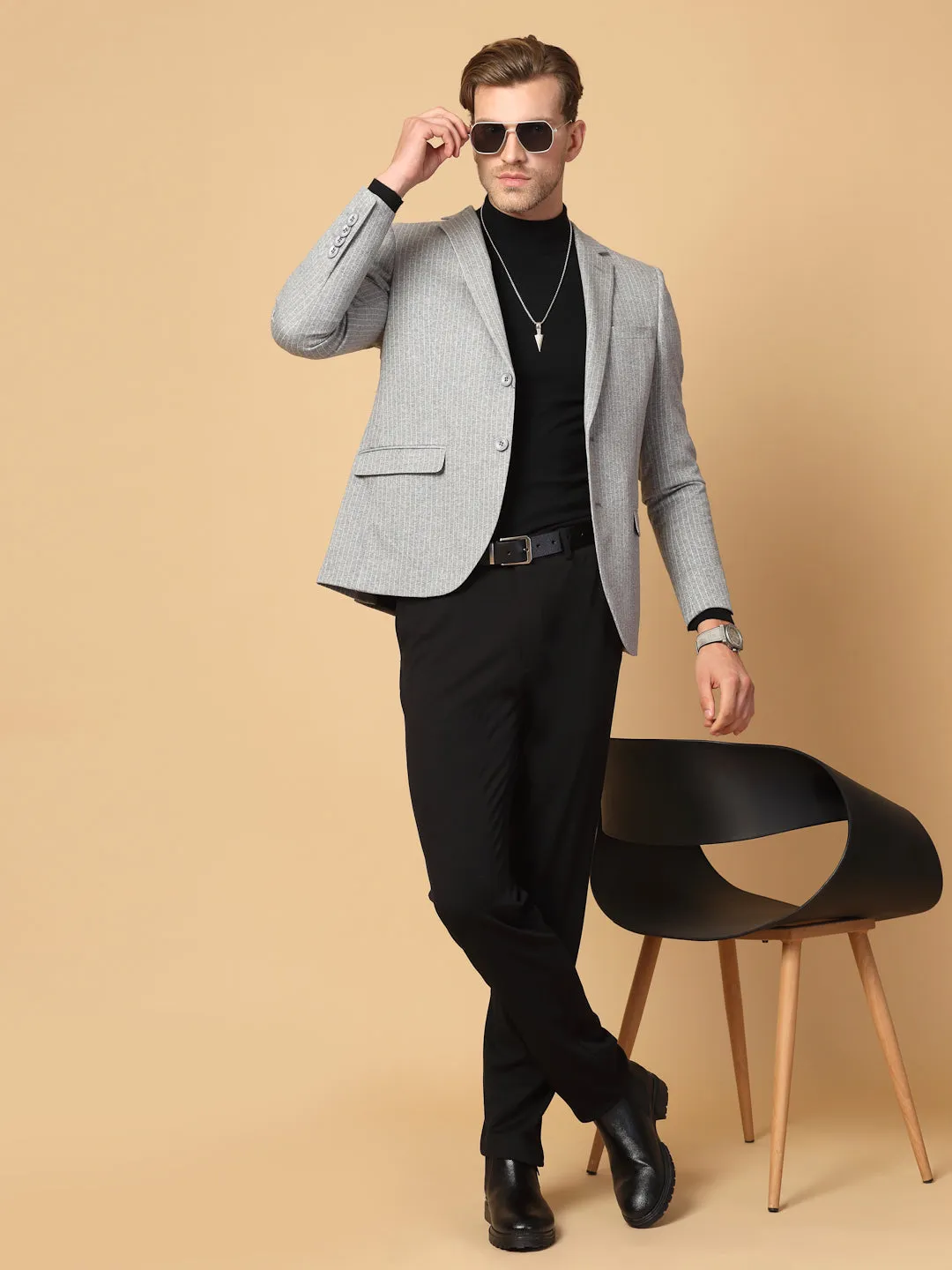 Grey Uncrushable Stripe Jacket