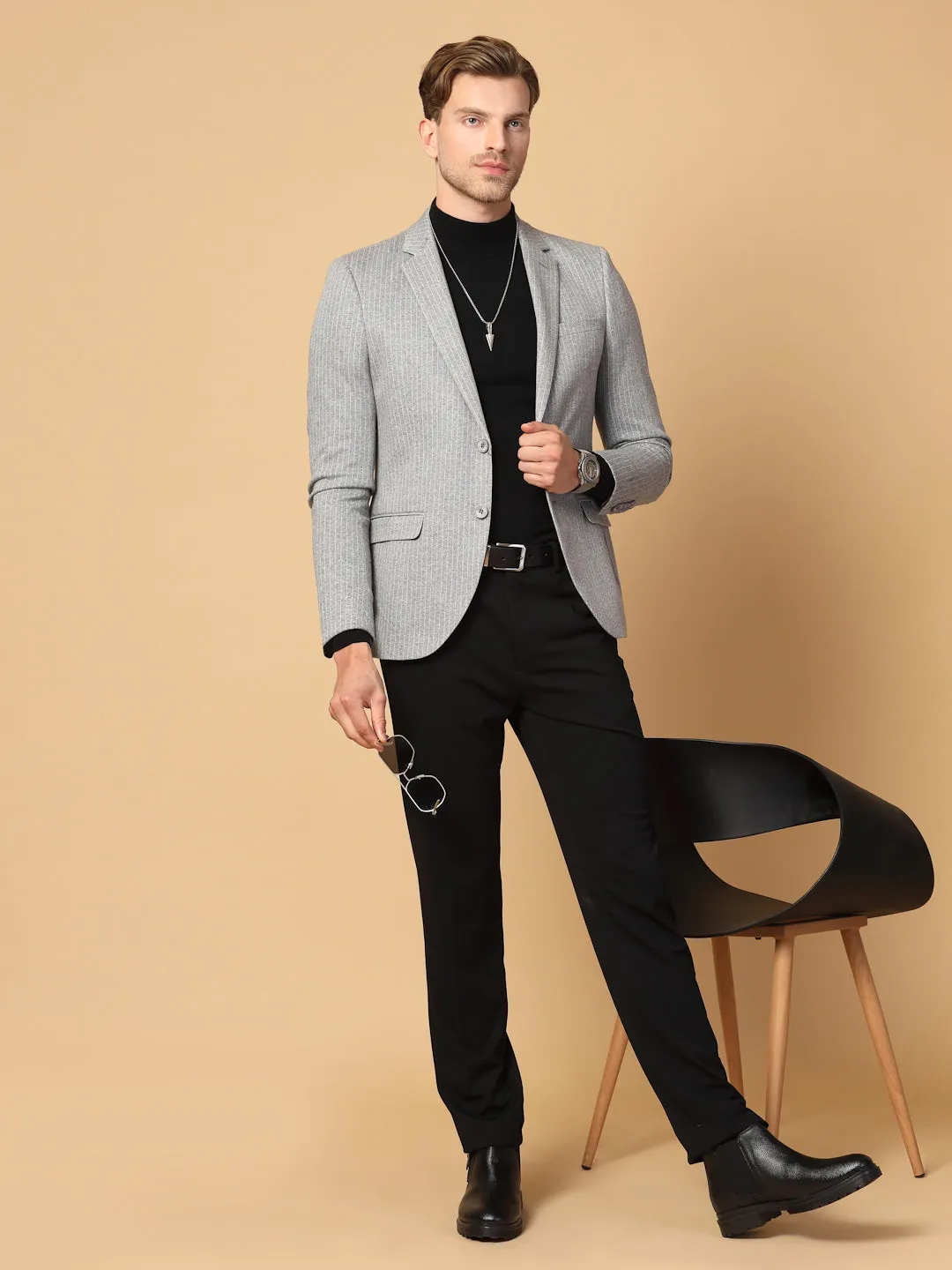 Grey Uncrushable Stripe Jacket
