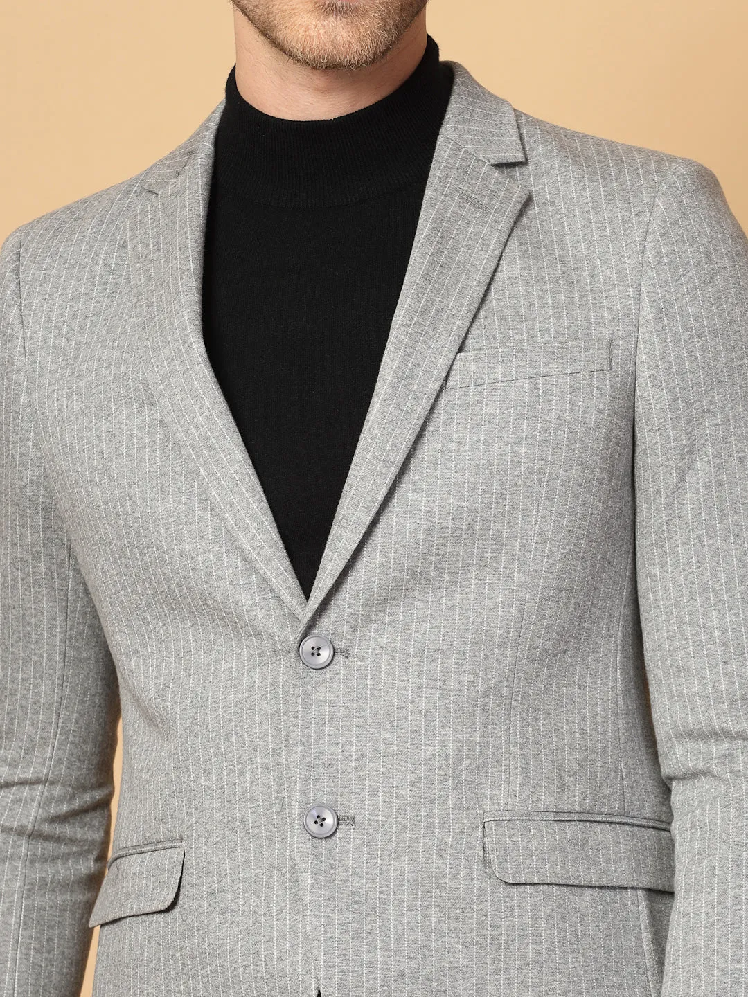 Grey Uncrushable Stripe Jacket
