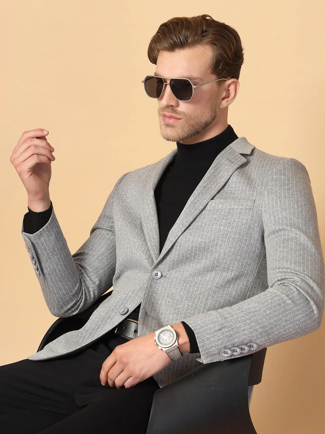 Grey Uncrushable Stripe Jacket