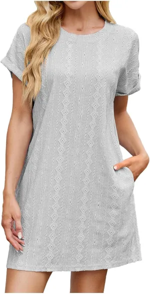 hlysgo T-Shirt Dresses for Women 2025 Summer Short Sleeve Crew Neck Mini Dress Casual Loose Fit Going Out Dress with Pockets