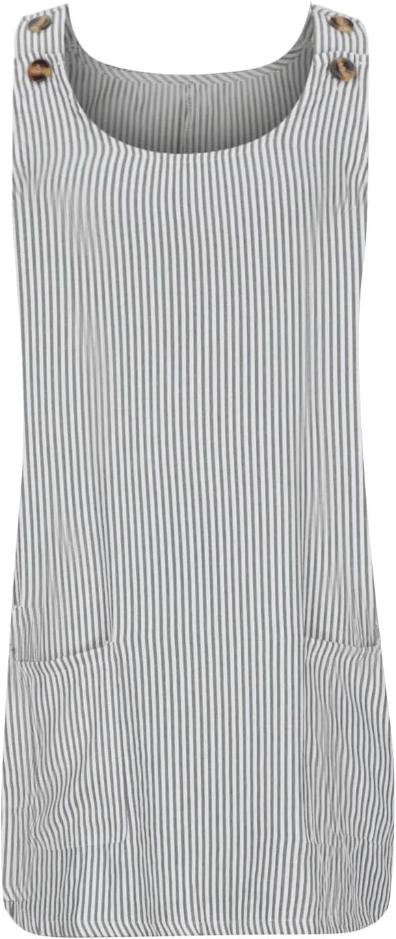 hlysgo Womens Going Out Dresses 2025 Casual Loose Fit Sleeveless Mini Dress Trendy Stripes Print Short Dress with Pockets