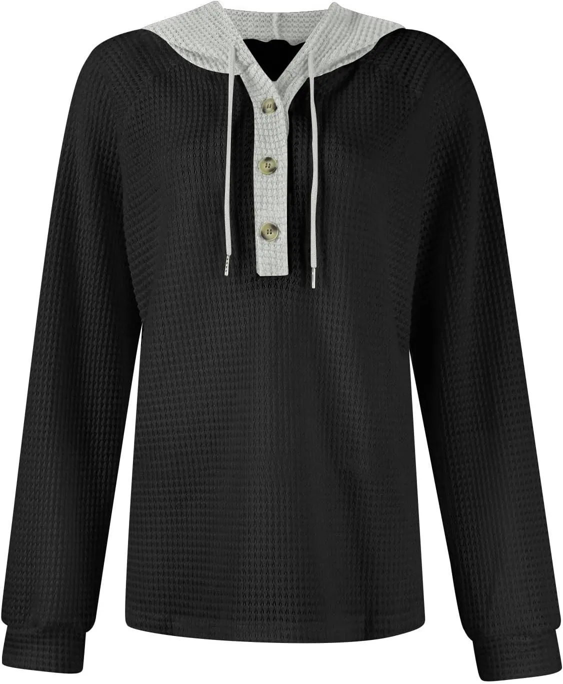Hoodies For Women Casual Long Sleeve Shirts Oversized Drawstring Sweatshirts Button V-Neck Tunic Tops