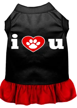 I Heart You Screen Print Dog Dress Black With Red Xs