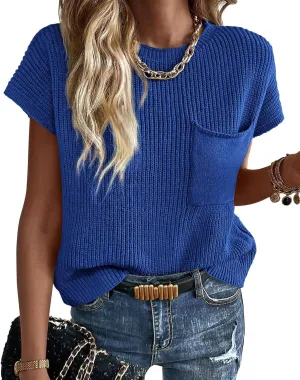 KIRUNDO Short Sleeve Sweater for Women 2025 Casual Sweater Vest Cotton Knit Pullover Tank Tops Trendy Spring Summer Outfits