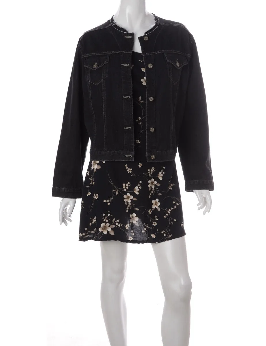 Label Black Collarless Denim Jacket