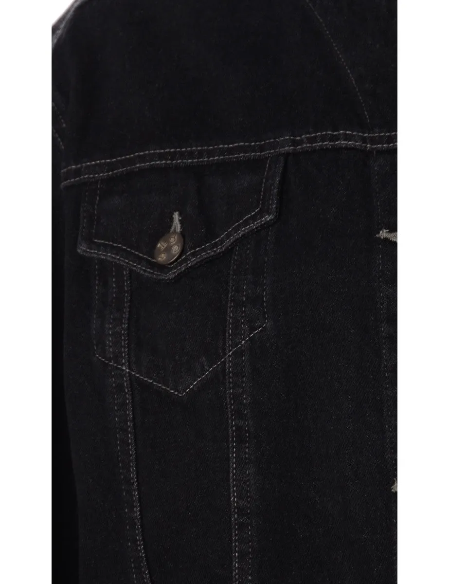 Label Black Collarless Denim Jacket