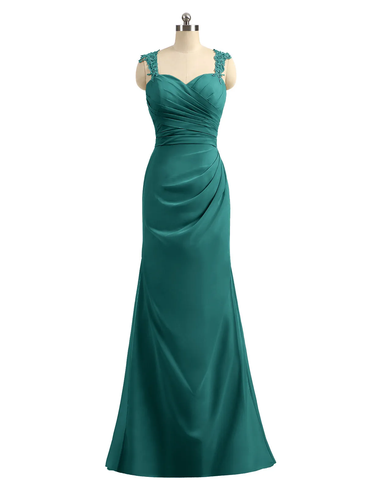 Lace Appliqued Strap Sheath Open Back Dress Peacock Plus Size