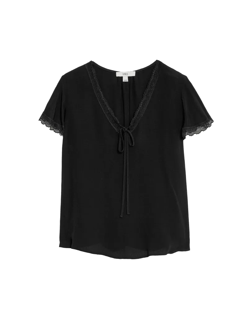 Lace Detail V-Neck Blouse
