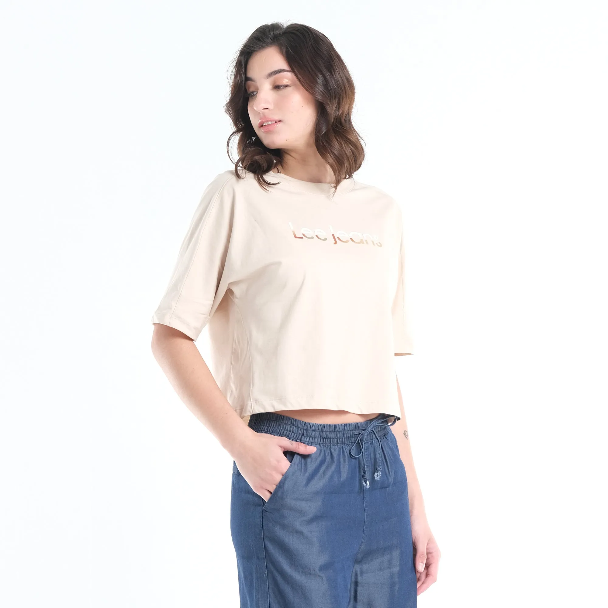 LEE WOMENS DUAL COLOR PRINT CROP TOP