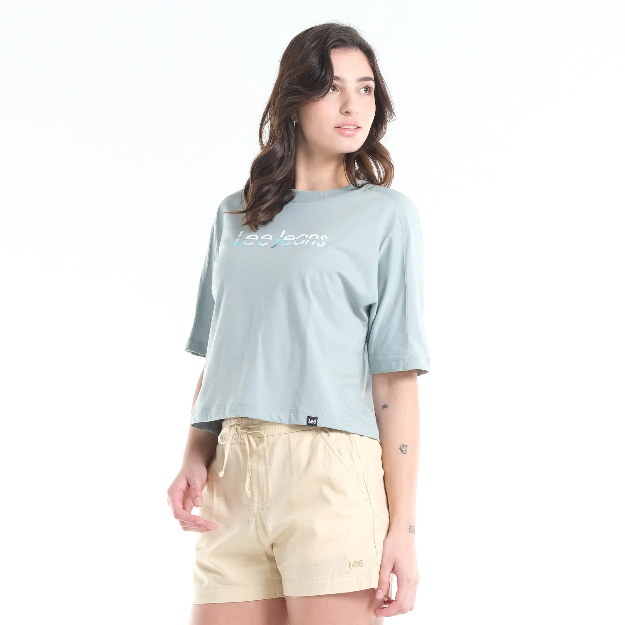 LEE WOMENS DUAL COLOR PRINT CROP TOP