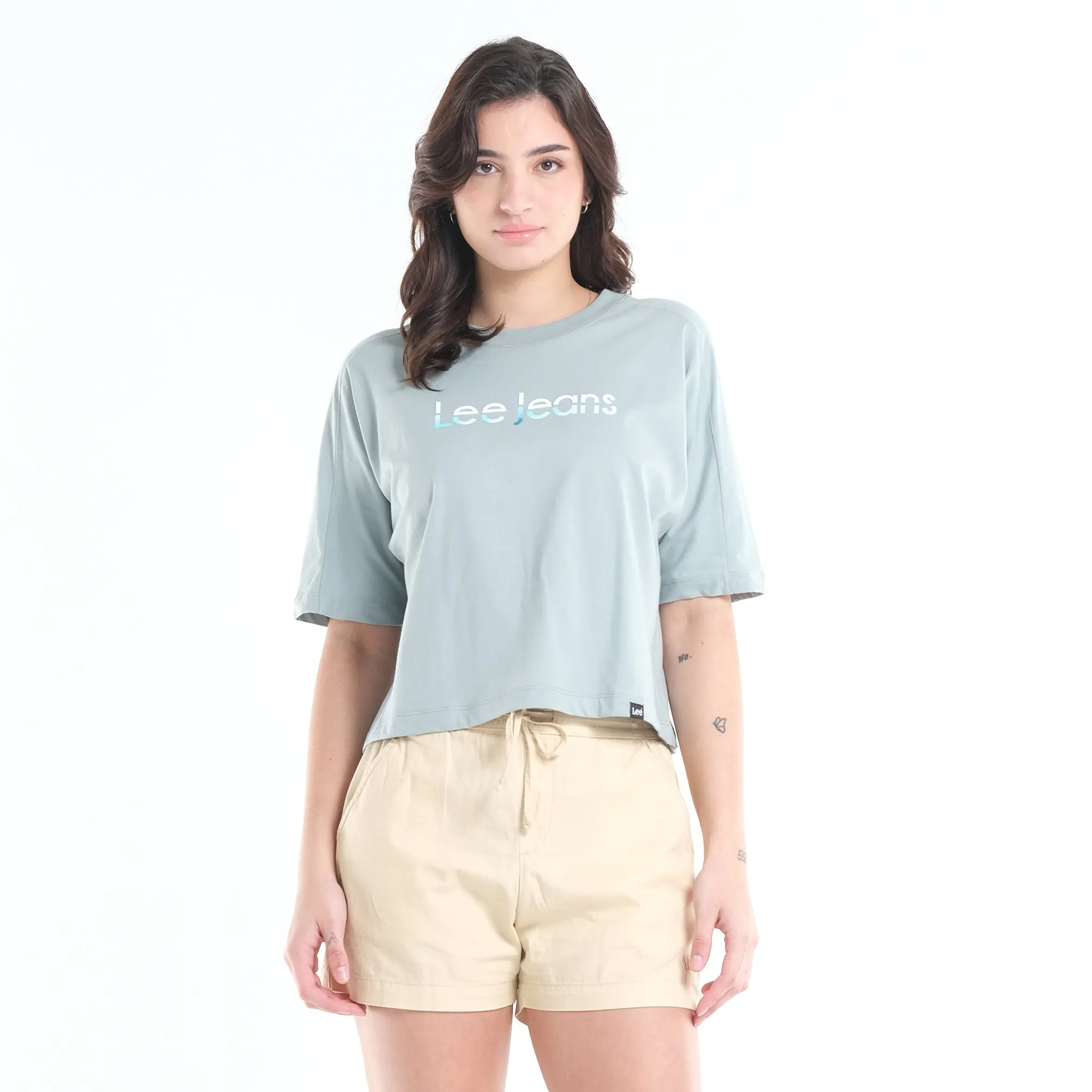 LEE WOMENS DUAL COLOR PRINT CROP TOP
